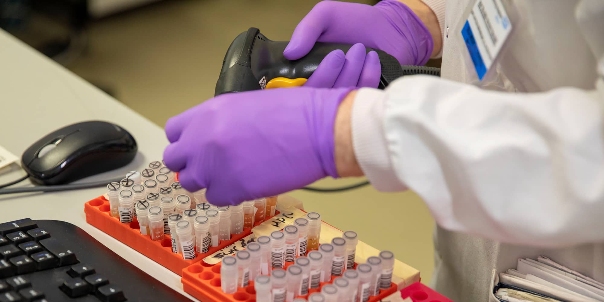 A COVID-19 testing laboratory photographed on March 12 in Leeds, UK.