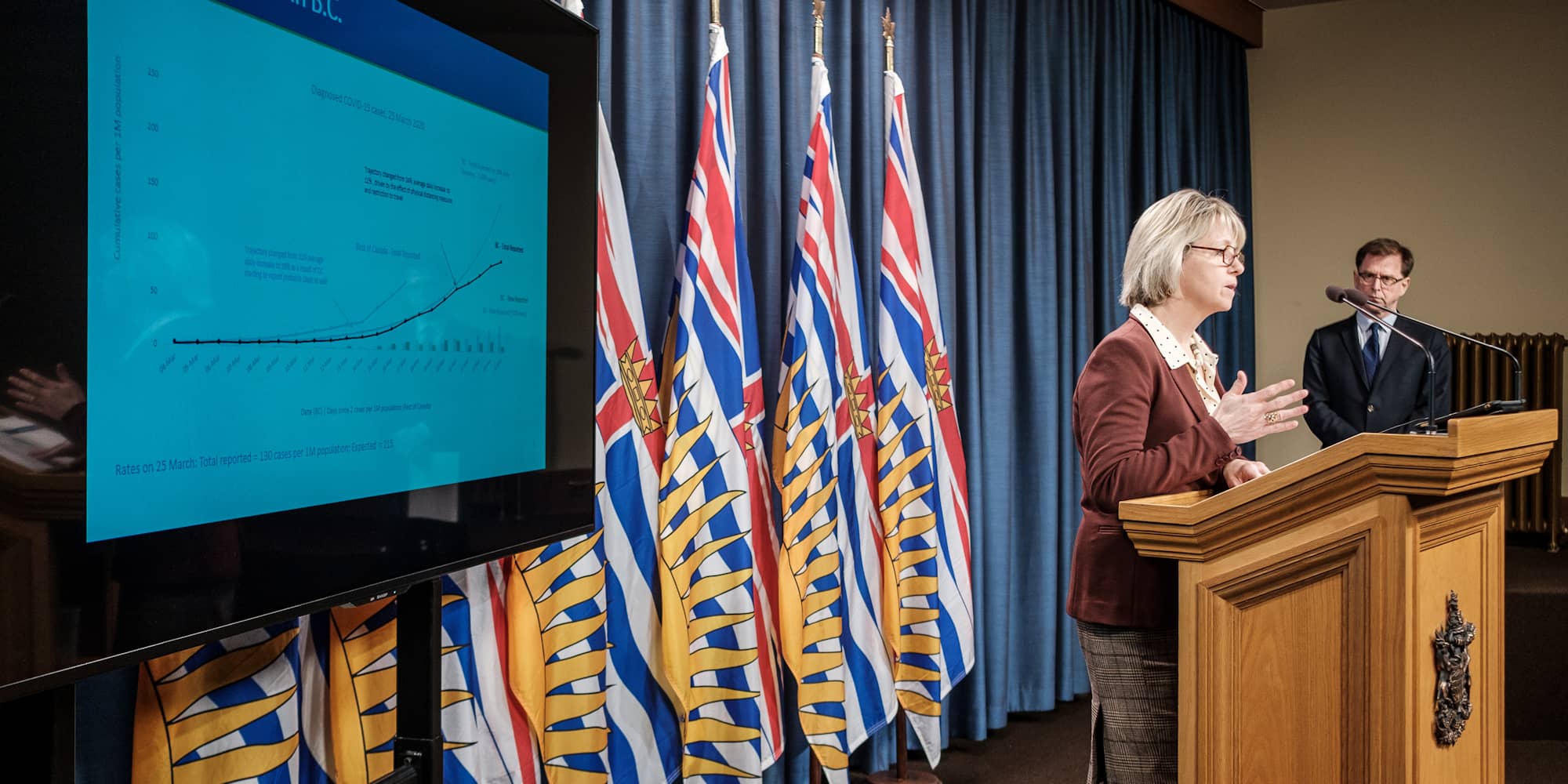 Chief provincial health officer Bonnie Henry provides an update to media on March 27, 2020 (BC Ministry of Health).