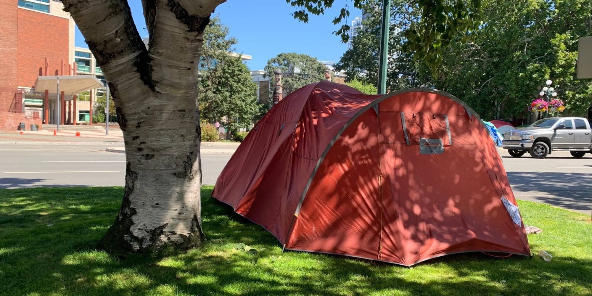 A tent pitched in Centennial Square (Credit: Anna J. James)