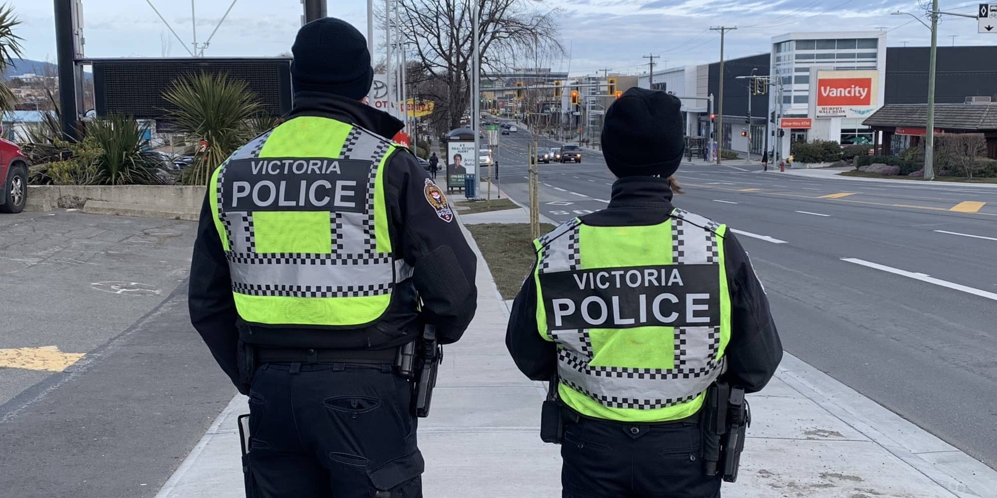Victoria Police officers deployed along Douglas Street in May, 2019 (Source: Twitter.com/vicpdcanada)