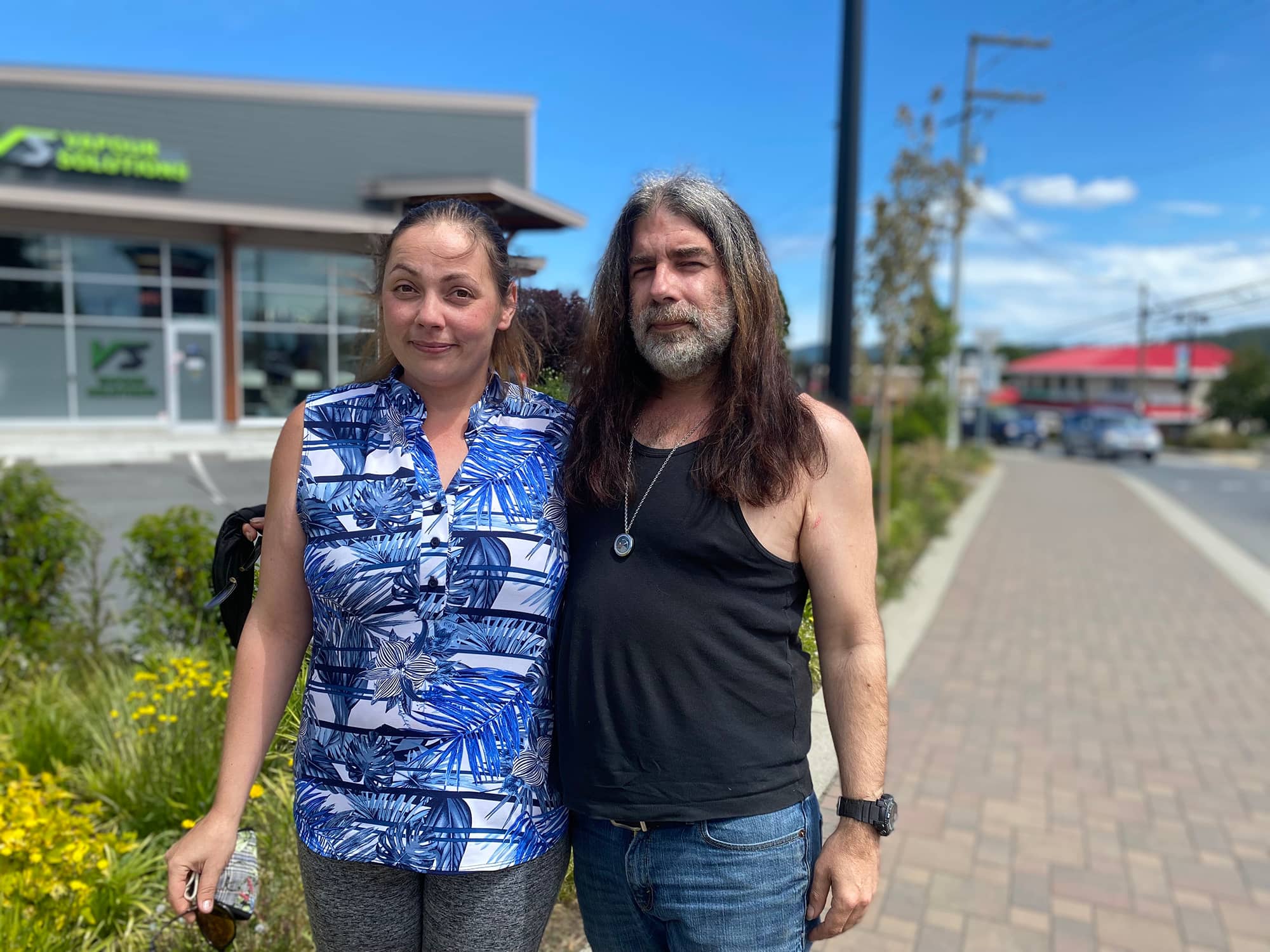 Jess (left) and Tony Alford are actively searching for a new home after the place they were renting was sold and the new owner gave them a 60-day eviction notice. The Sooke couple says they're struggling to stay afloat on Jess' minimum wage income, while Tony receives disability assistance. They are now living under a friend's roof with their three kids and three cats. Photo: Aaron Guillen / Capital Daily