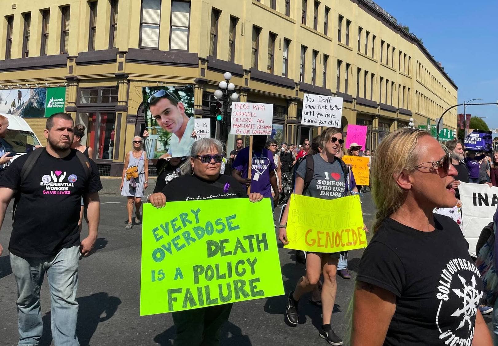Roughly 150 people marched in Victoria on Aug. 31, to mark International Overdose Awareness Day. Photo: Brishti Basu / Capital Daily