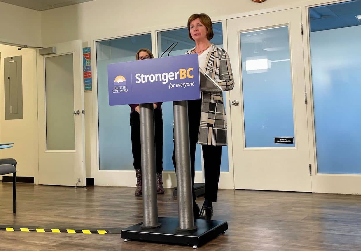 Sheila Malcolmson makes an announcement at the Esquimalt Health Unit. Photo: Brishti Basu / Capital Daily