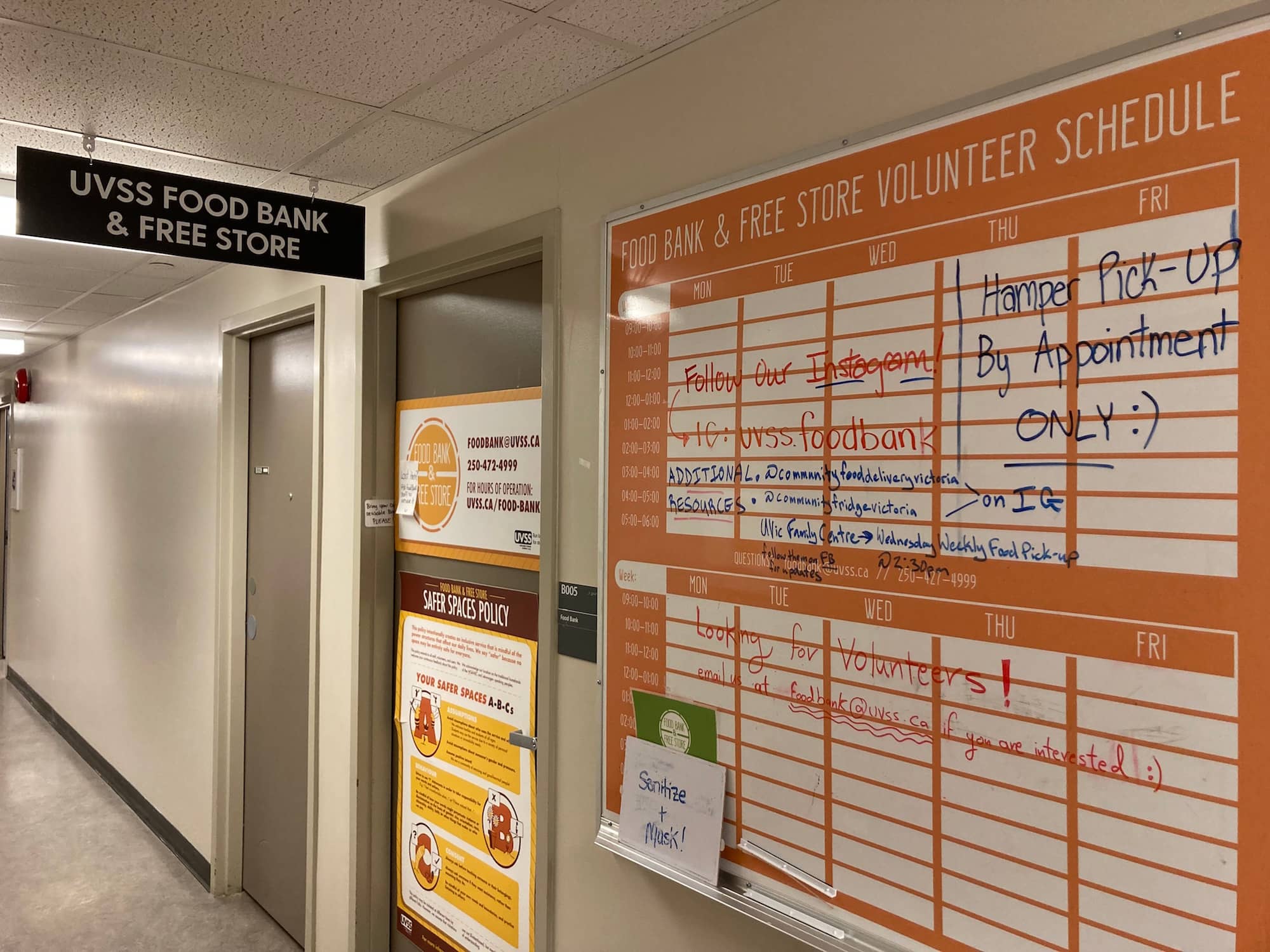 The UVSS Food Bank and Free Store, closed on a Monday afternoon. Photo: Provided / Lane O'Hara Cooke