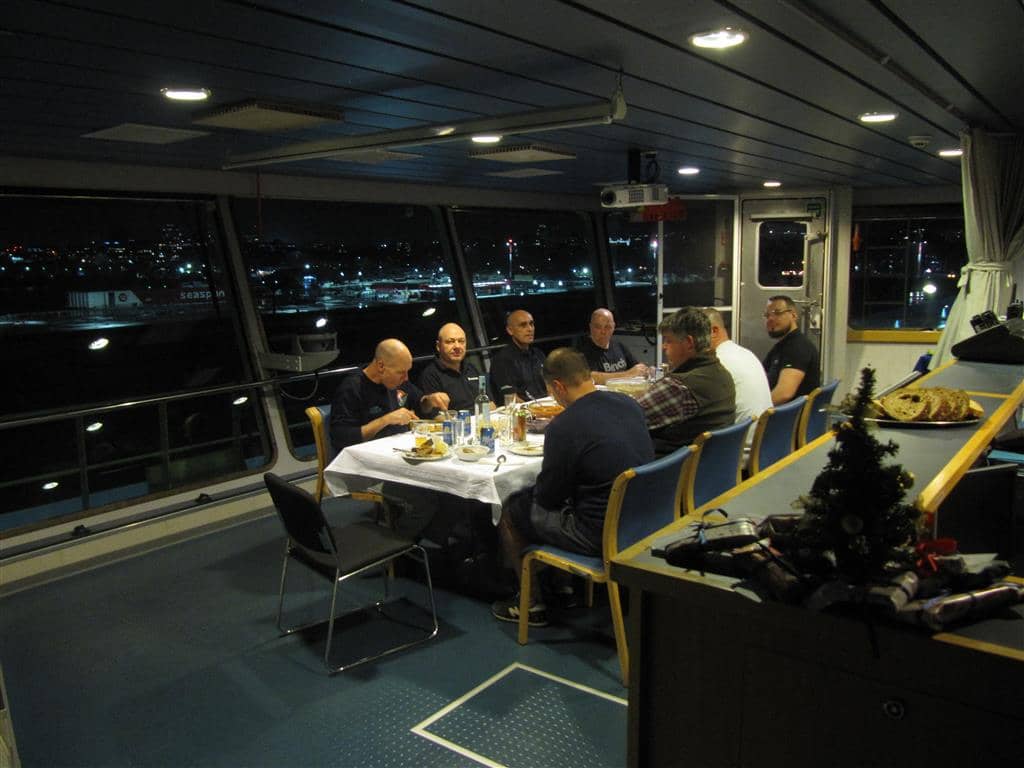 Christmas Eve dinner aboard the Trader. All photos via Second Mate Billy Snook