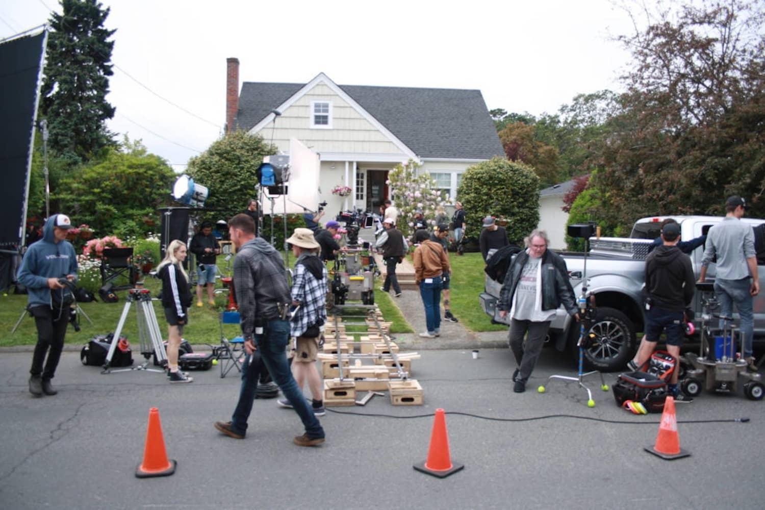 Film crews hard at work at a set in Greater Victoria. Photo: Submitted / Kathleen Gilbert