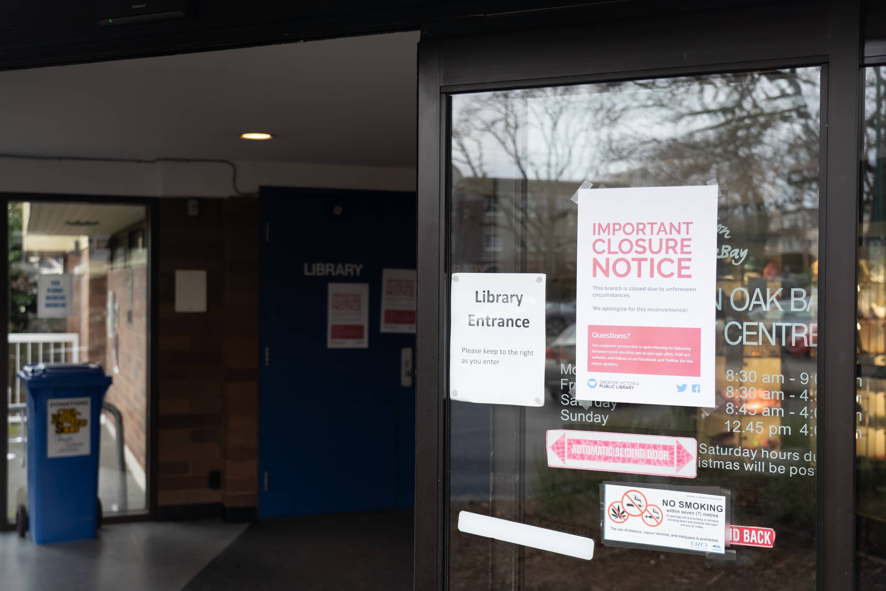 The Oak Bay branch of GVPL is closed until Feb. 6. Jimmy Thomson / Capital Daily