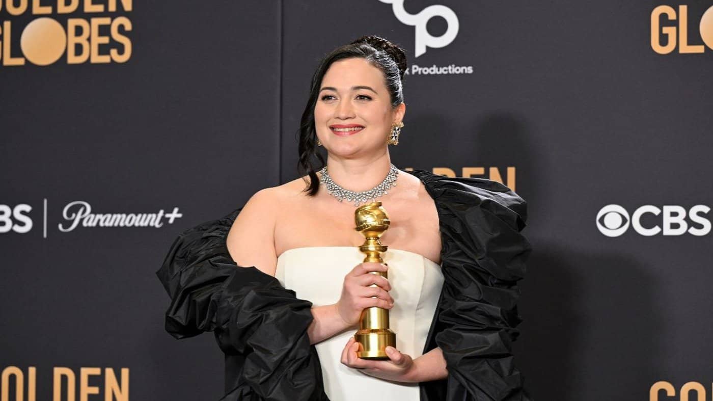 In January Lily Gladstone became the first Indigenous woman to win a Golden Globe as Best Female Actor in a Drama (Golden Globes photo)