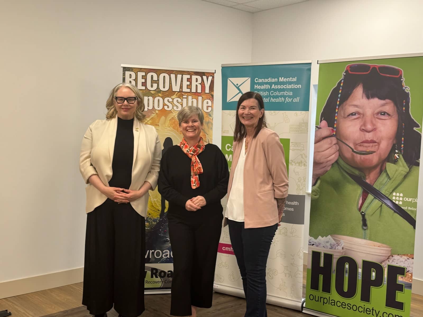 MLA Nina Krieger, Health Minister Josie Osborne, and women’s recovery manager Lee Sundquist. Photos: Sidney Coles