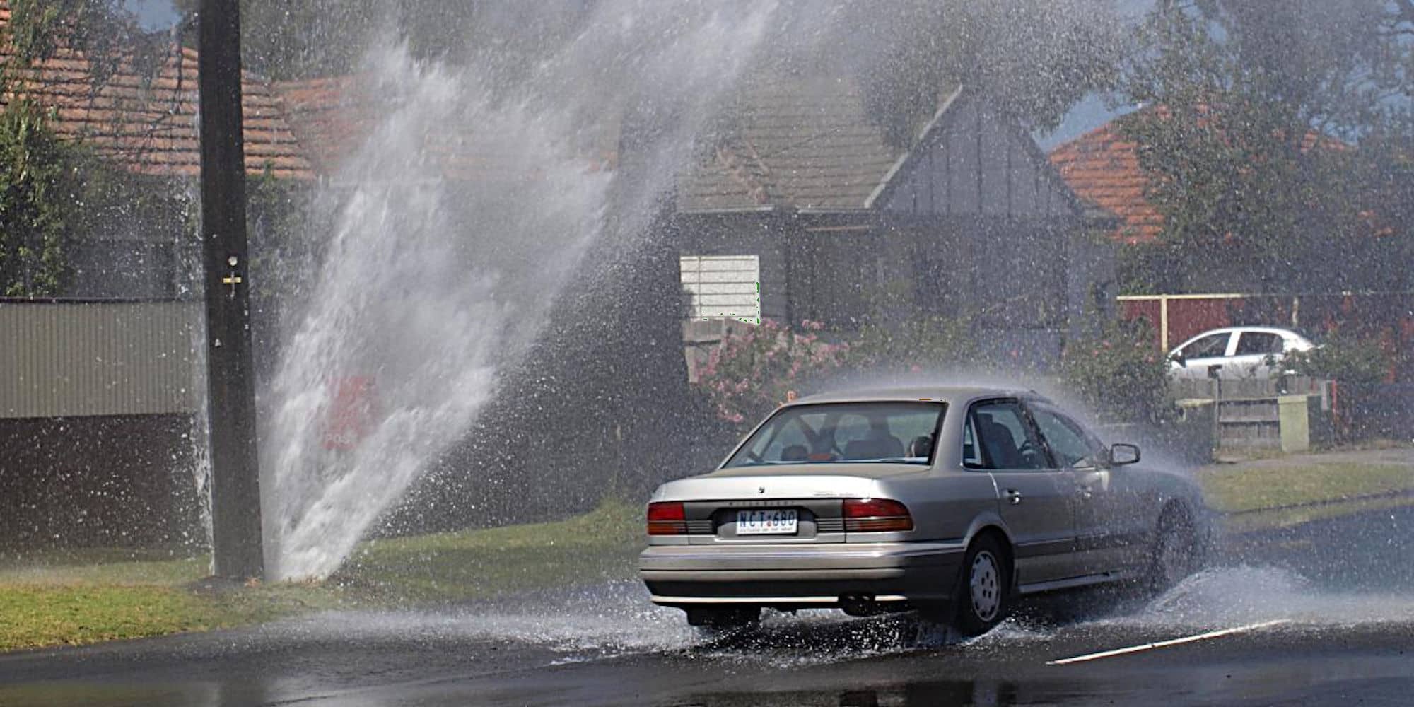 A burst water pipe in Melbourne, Australia. A rupture of Victoria’s Residual Solids Conveyance line probably wouldn’t be as violent, if only because sewage sludge is much thicker than water (Credit: Flickr user starr61).
