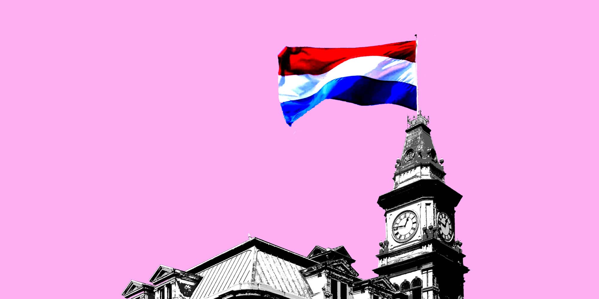 The Dutch flag flying over Victoria City Hall (Photoillustration by The Capital)
