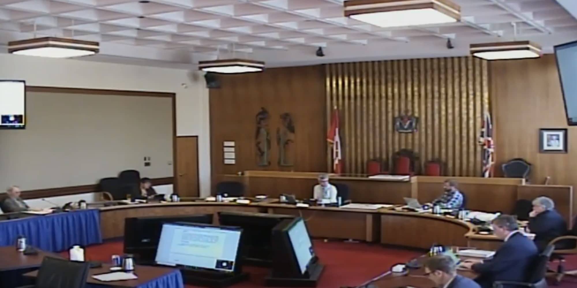 A socially distanced Victoria City Council meets on April 16, 2020 (City of Victoria livestream).