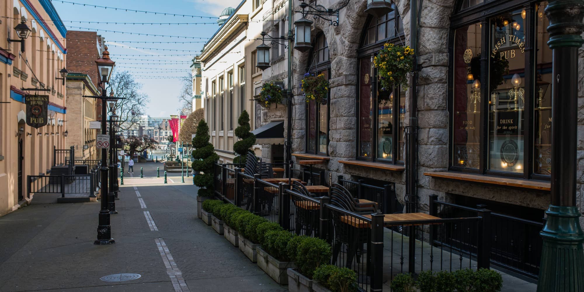 Bastion Square, normally abuzz with diners and bargoers, pictured here without a soul in sight (James MacDonald for The Capital).