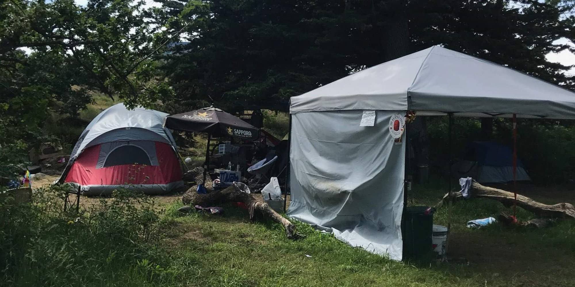 Tents pitched in an ecologically sensitive Garry oak meadow in Beacon Hill Park (Sean Craig)