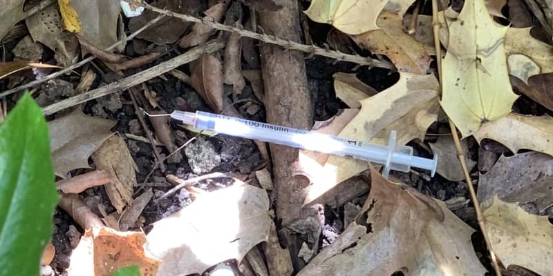 A needle abandoned along Gorge Road (Anna J. James)