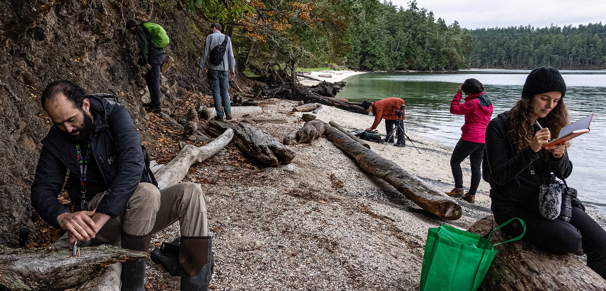 Volunteers hunt for life on a beach on Galiano Island, British Columbia, as part of Biodiversity Galiano, a grassroots mission to document every living species on the island, from seagrasses to seals. Photo by Kristina Blanchflower