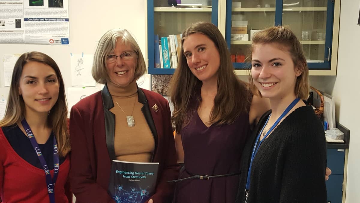 Axolotl's co-founders host then-Lieutenant Governor Judith Guichon at their lab. Left to right: Laura De La Vega, Guichon, Stephanie Willerth, Laila Abelseth. Photo: Axolotl Biosciences.