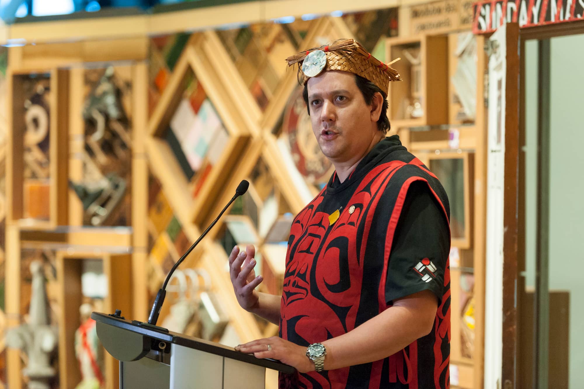 Carey Newman, also known as Hayalthkin’geme, is the artist behind the Witness Blanket art installation. Photo: Doug Little / Canadian Museum for Human Rights