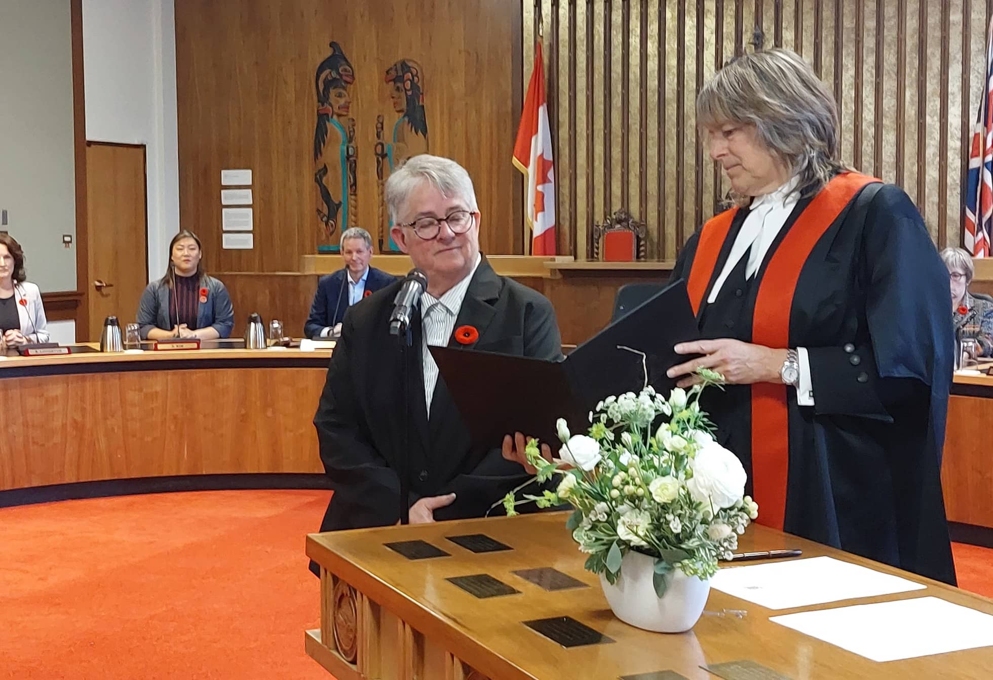 New Victoria Mayor Marianne Alto takes her oath of office Nov. 3 at City Hall. Photo: Shannon Waters / Capital Daily
