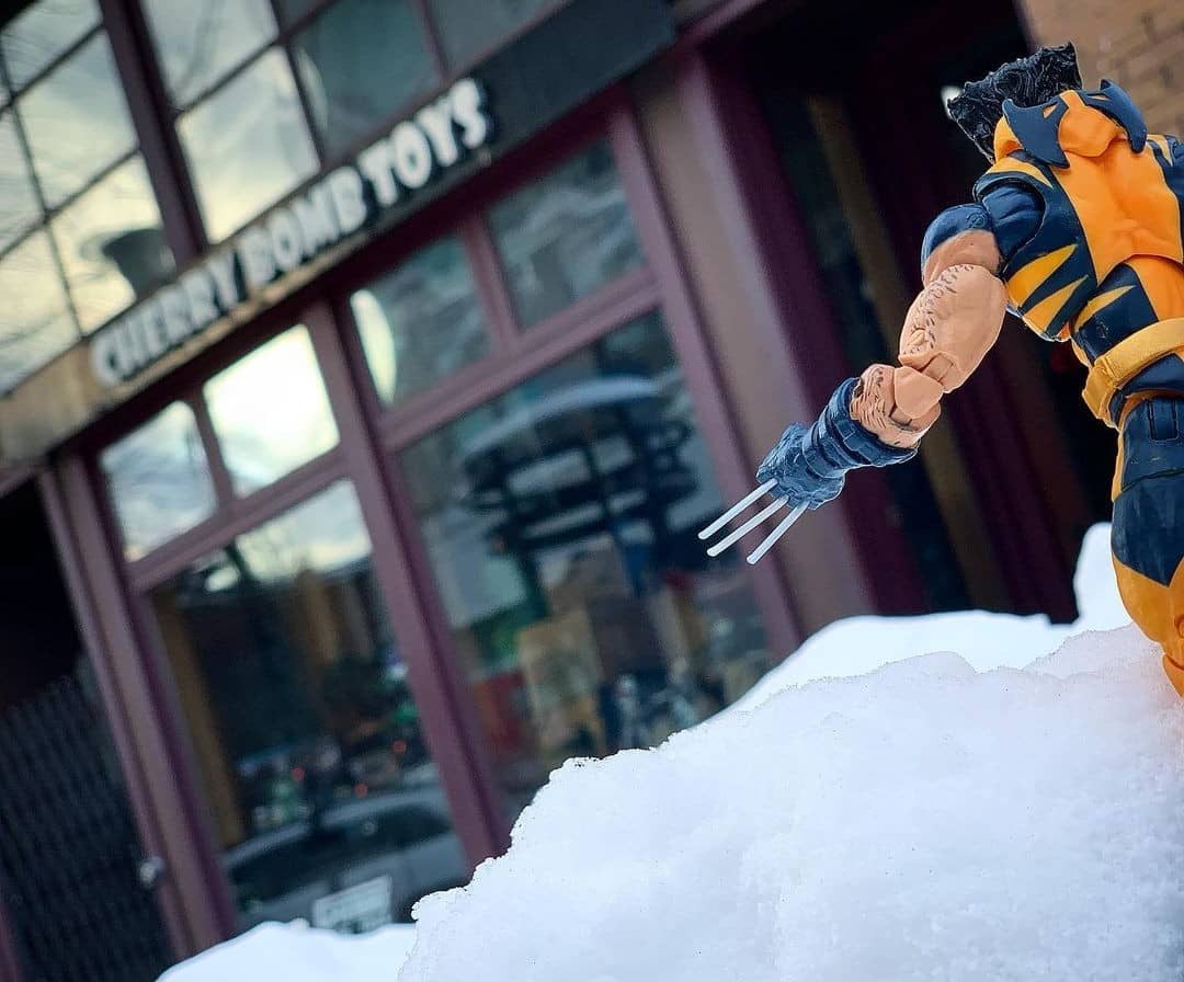 Like many locals, Wolverine braved the snow outside his home last week. Photo from Cherry Bomb Toys Instagram