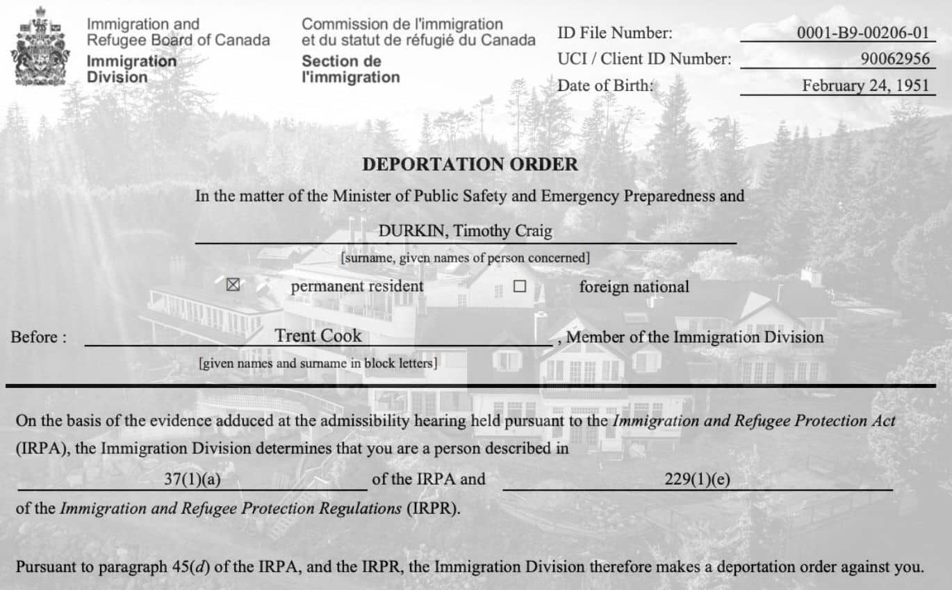 Photo: Document from the Immigration and Refugee Board of Canada. Background photo: Sooke Harbour House Hotel / Jimmy Thomson