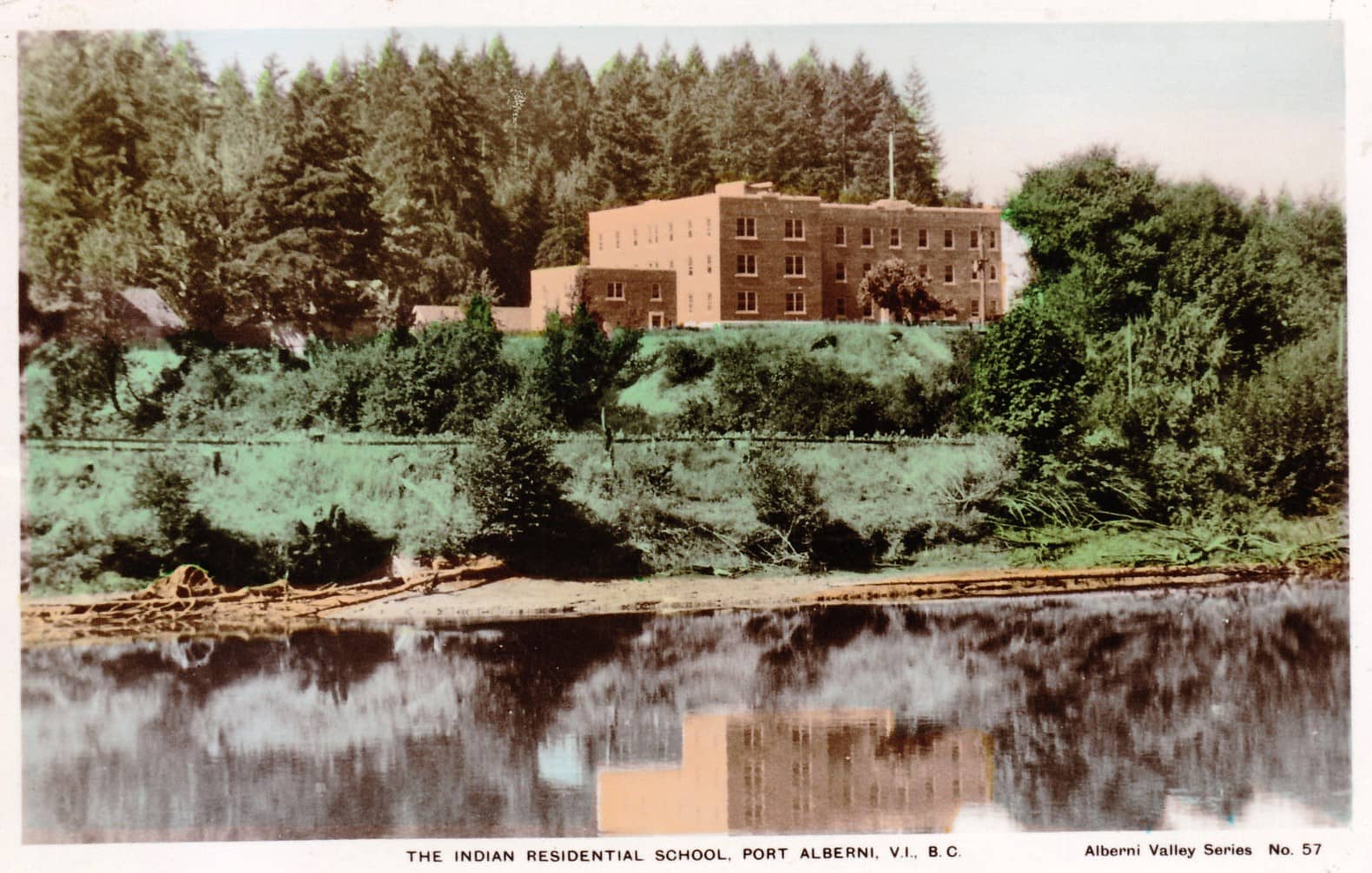 Alberni Residential School, depicted on a postcard circa 1940s. Source: Flickr commons