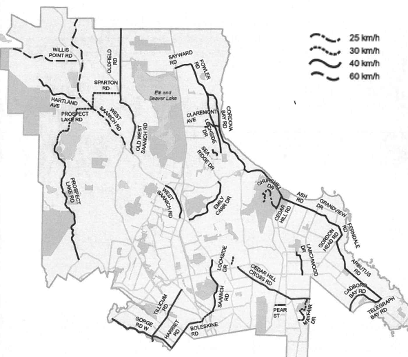 Map of new speed limits from District of Saanich (some size alterations by Capital Daily)