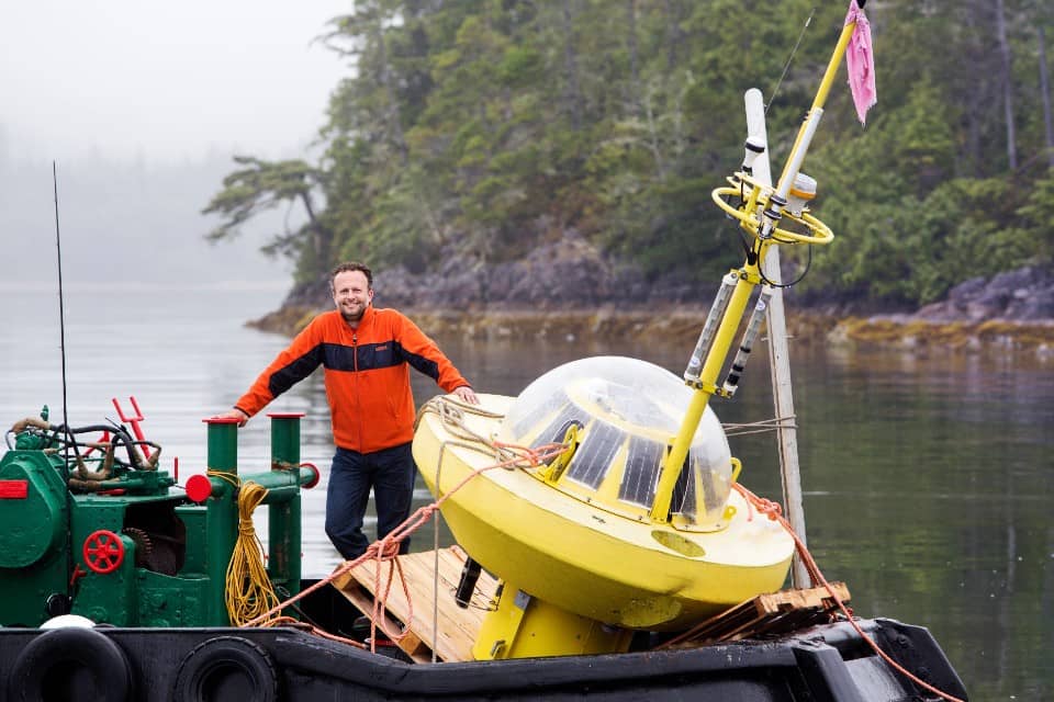 A buoy-based wave data collection platform similar to this one will be deployed in the waters off Yuquot. Credit: UVic Photo