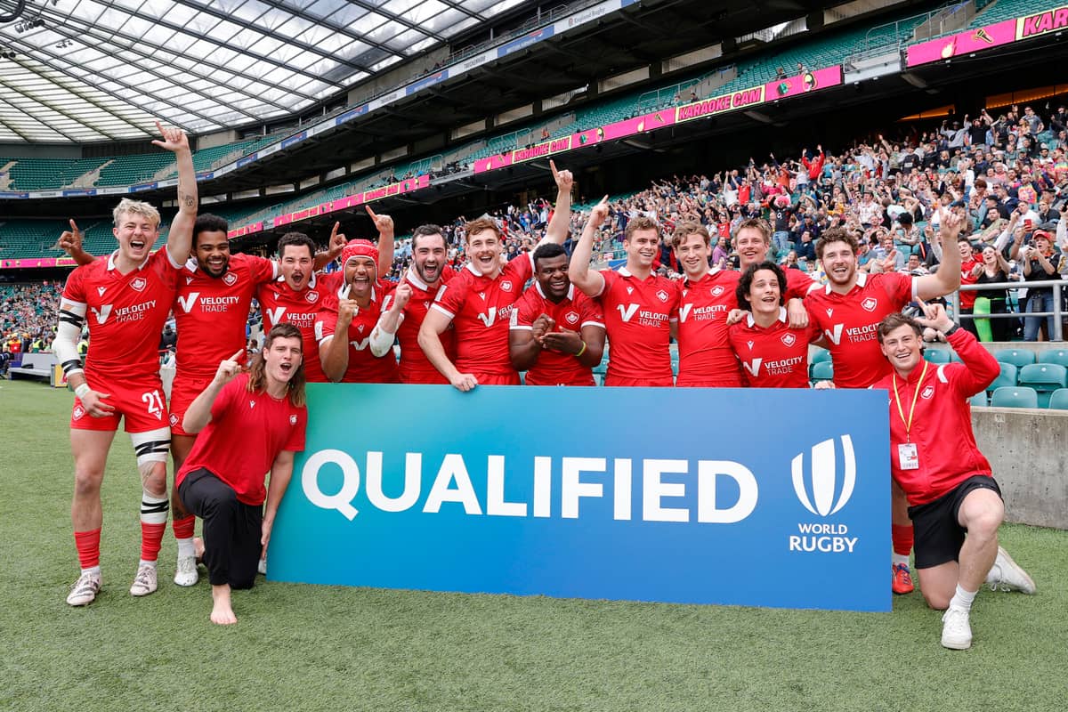 The local boys celebrate remaining among the world’s elite. Photo: Rugby Canada