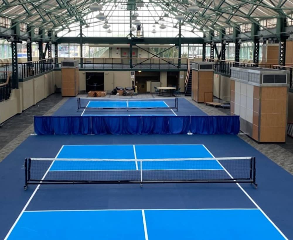 New temporary pickleball courts in Crystal Garden will open for five weeks in the new year. Photo: Mark Brennae / Capital Daily