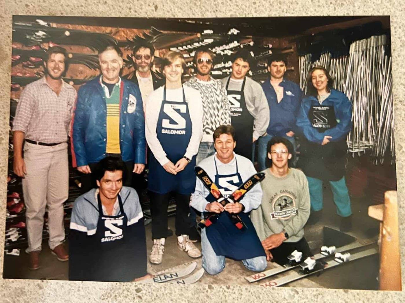 My dad, far left, and students in a ski retail and repair class he taught at Forbidden Plateau in the early 90s. Submitted photo