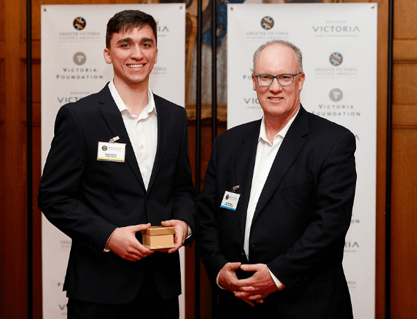 Basketball star Diego Maffia and HarbourCats managing partner Jim Swanson at GVSA. Photo: Greater Victoria Sport Tourism Commission