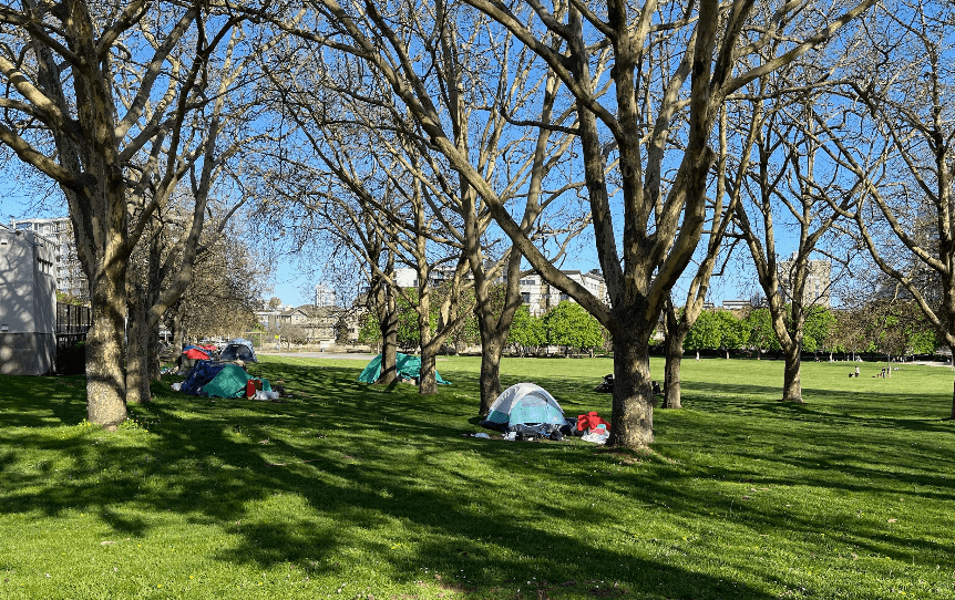People overnighting at Vic West Park. Photo: Sidney Coles / Capital Daily