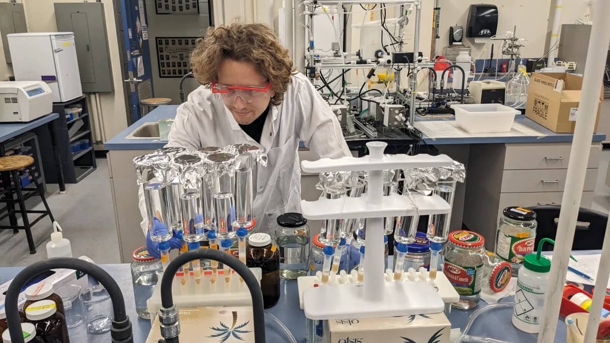 Timothy Rodgers in the UBC lab extracting samples for analysis. Photo: Submitted by Simon Drew