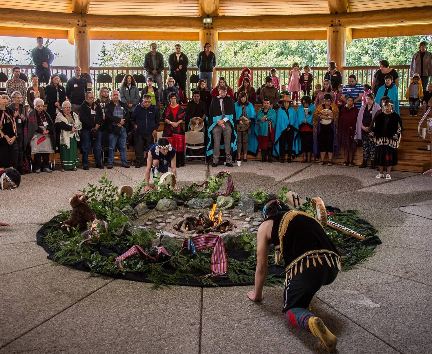 Ceremony at Na’tsa’maht on Camosun Lansdowne Campus. Photo: S’TEṈISTOLW̱ Conference / Camosun College