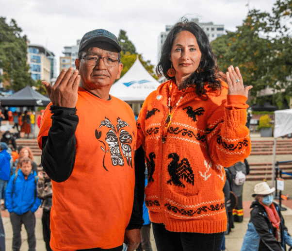 Victoria Orange Shirt Day founders, Eddy Charlie and Kristin Spray. Photo: City of Victoria