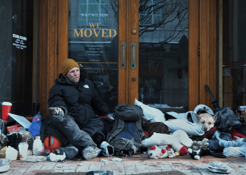 Sadly, not much has changed for many unhoused people in our community since this 2021 photo was snapped downtown. Photo: Capital Daily