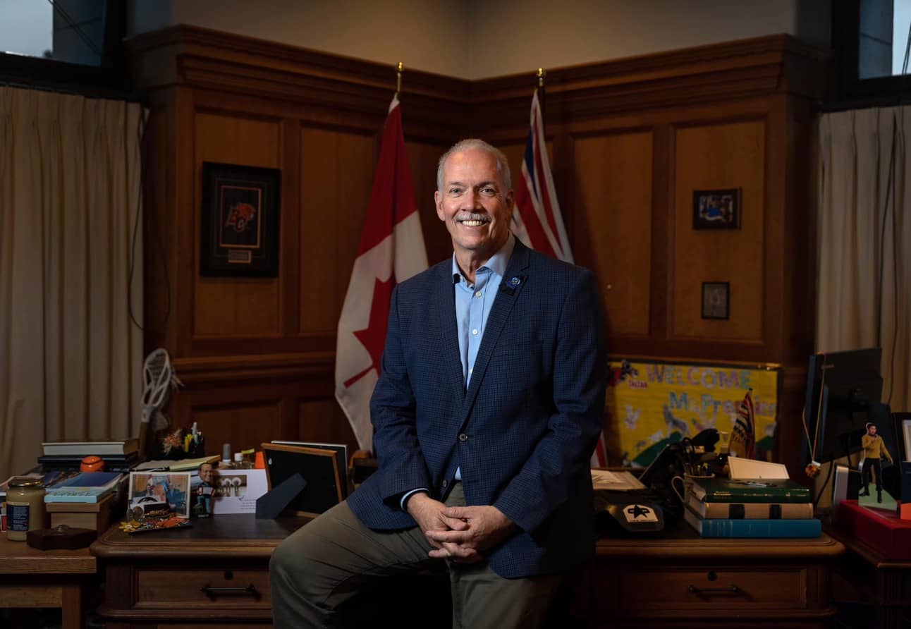 John Horgan at his desk in 2022. Photo: John Horgan / Facebook