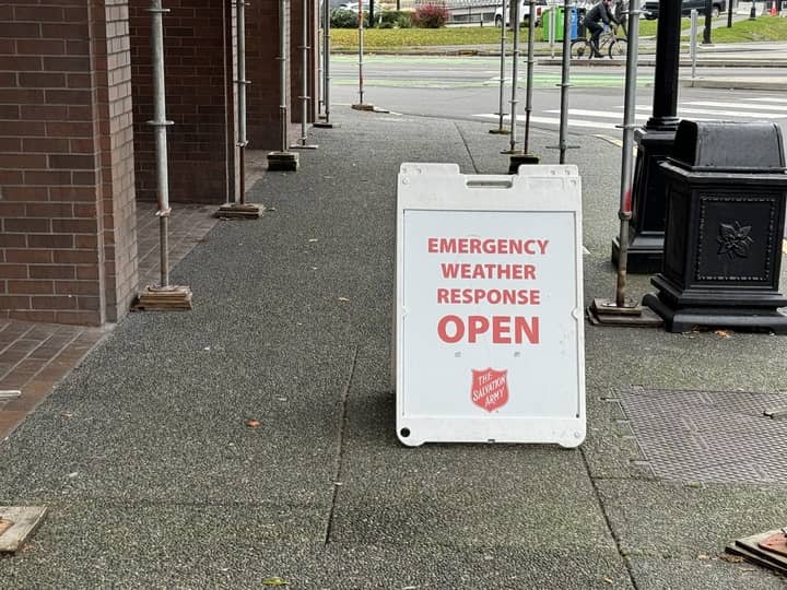 A sign outside the Salvation Army shelter on Johnson. Photo: Sidney Coles / Capital Daily