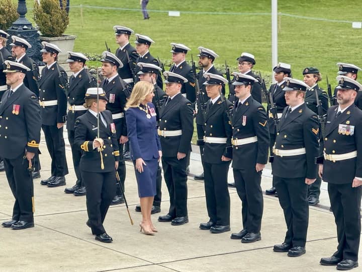 The newly installed lieutenant-governor conducts her first honour guard inspection. Photo: Sidney Coles / Capital Daily
