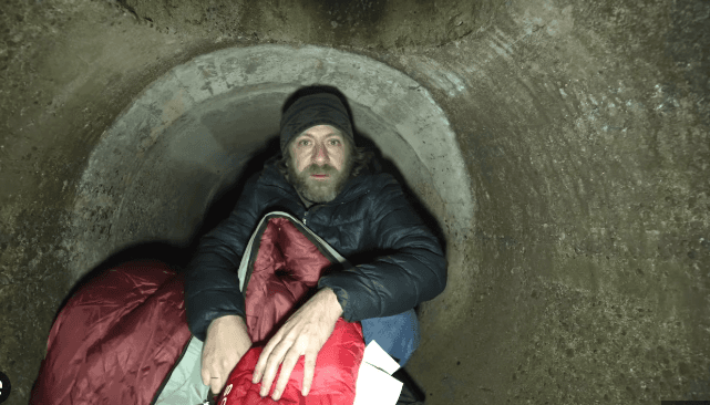 Steve Wallis camps inside a pipe. Photo: X, formerly Twitter.