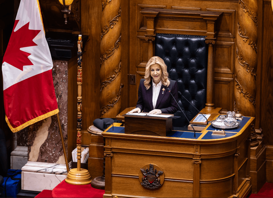 BC Lt.-Gov. Wendy Cocchia reads the speech from the throne in the legislature on Feb. 18.