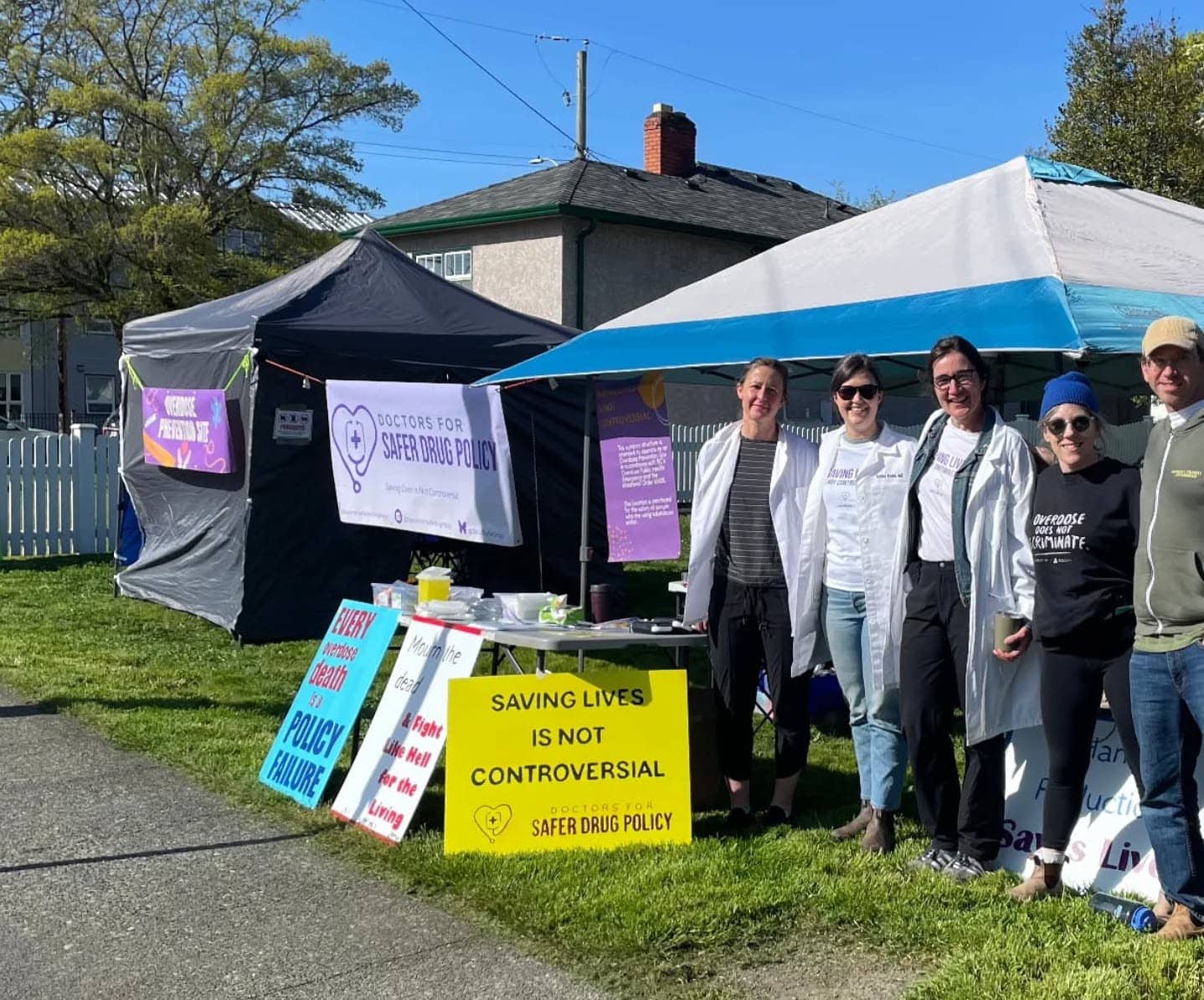 A pop-up overdose prevention site near Royal Jubilee Hospital. Photo: Doctors for Safer Drug Policy / Facebook