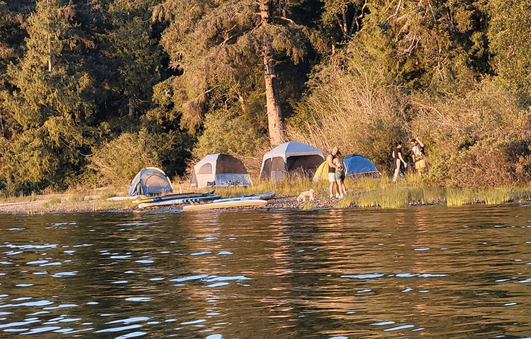 Ucluelet resident Awilda Sanchez snapped this photo of a group of about 15 out-of-towners unlawfully camping at Kennedy Lake during the Canada Day long weekend. (Awilda Sanchez photo)