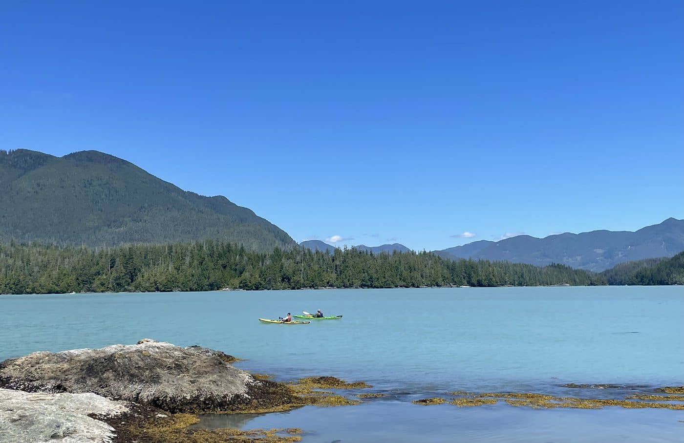 Kayakers soak up a tropical paddle in the Broken Group Islands on July 12. Photo: Nora O'Malley, Local Journalism Initiative Reporter