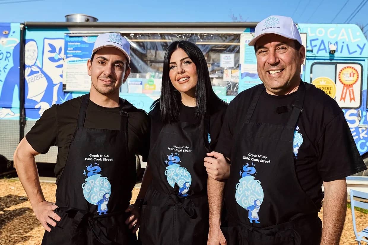 Eirini Sypsa (middle) with her father Jerry (right) and brother. Photo: Greek n' Go