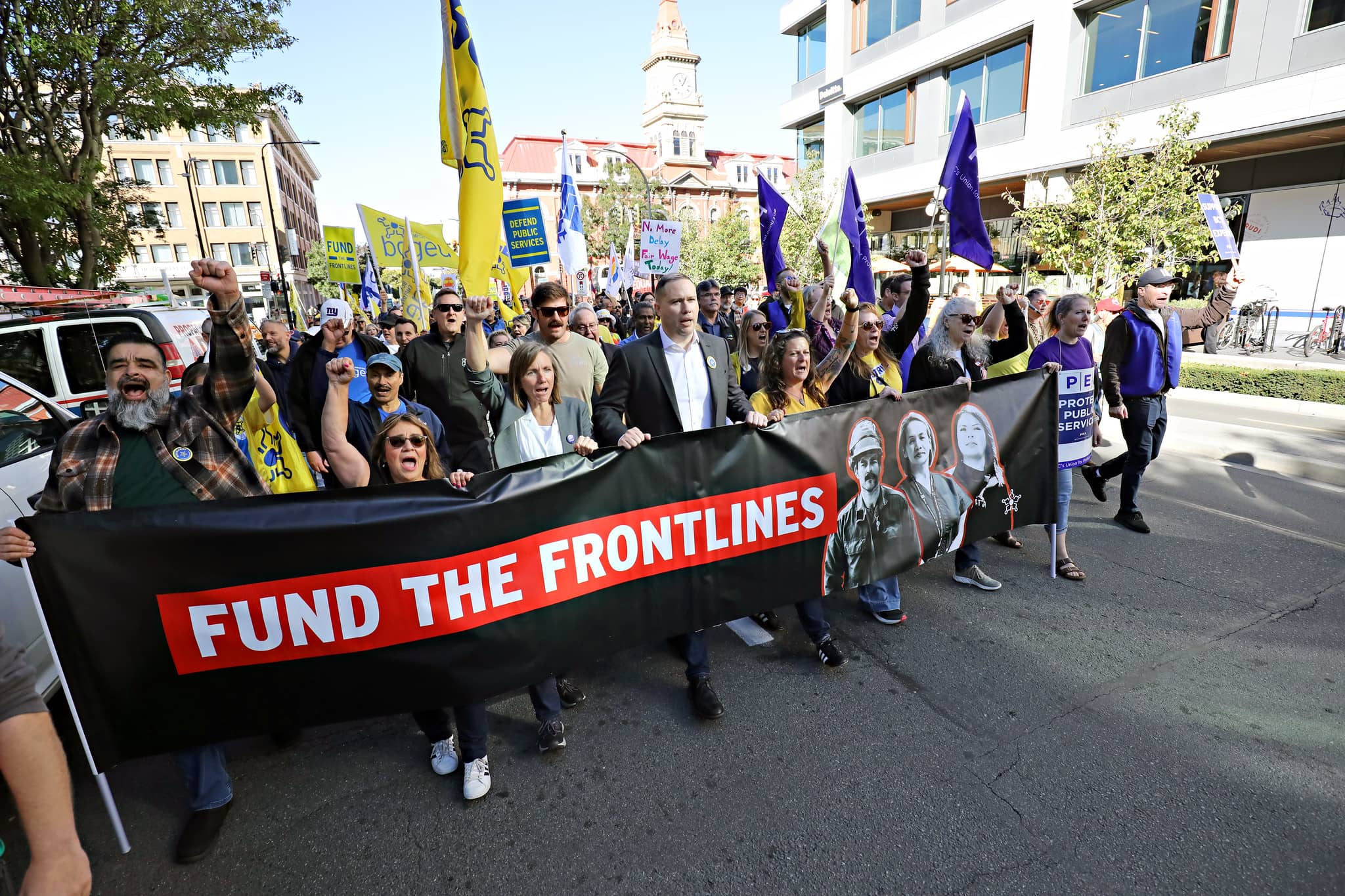 BCGEU members, led by Paul Finch, the union president, march in Victoria. Photo: Flickr